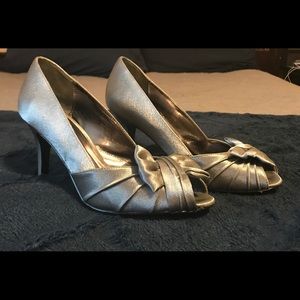 Silver satin heels